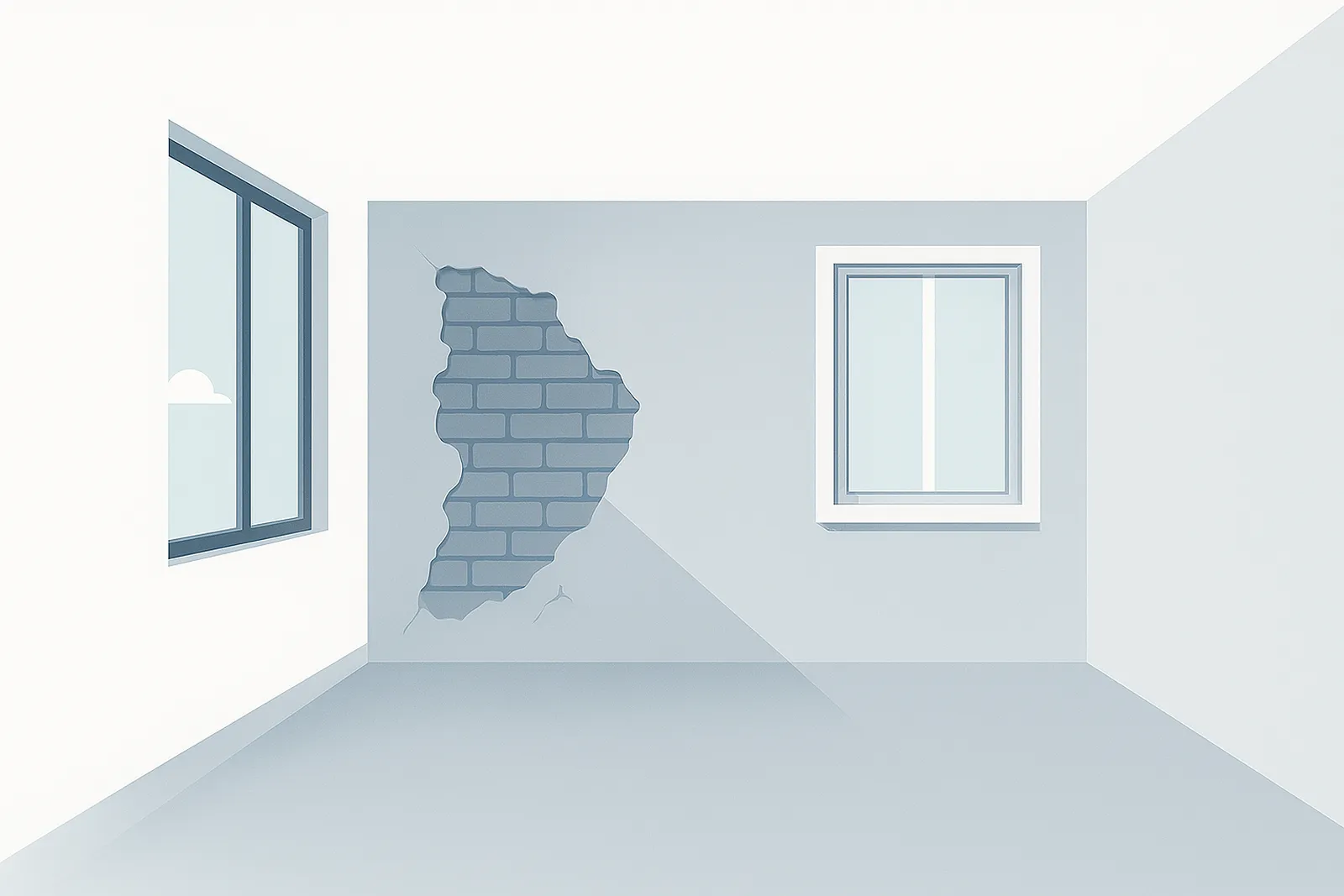 Altbau während der Sanierung – linke Seite mit Rissen und Baugerüst