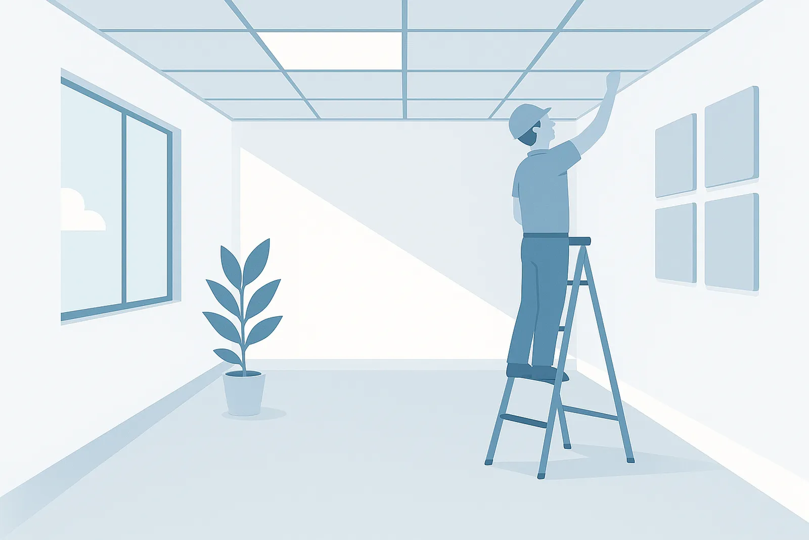 Illustration eines modernen Innenraums mit Deckenlösung von Trockenbau Plus in Coesfeld